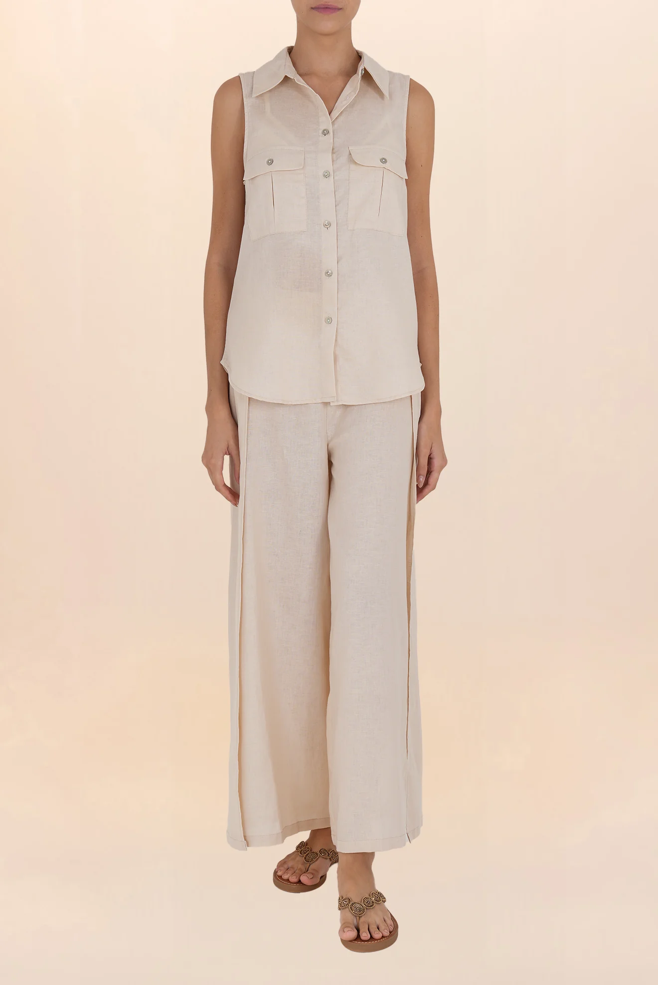 Camisa de Botones de Lino Beige - Image 4