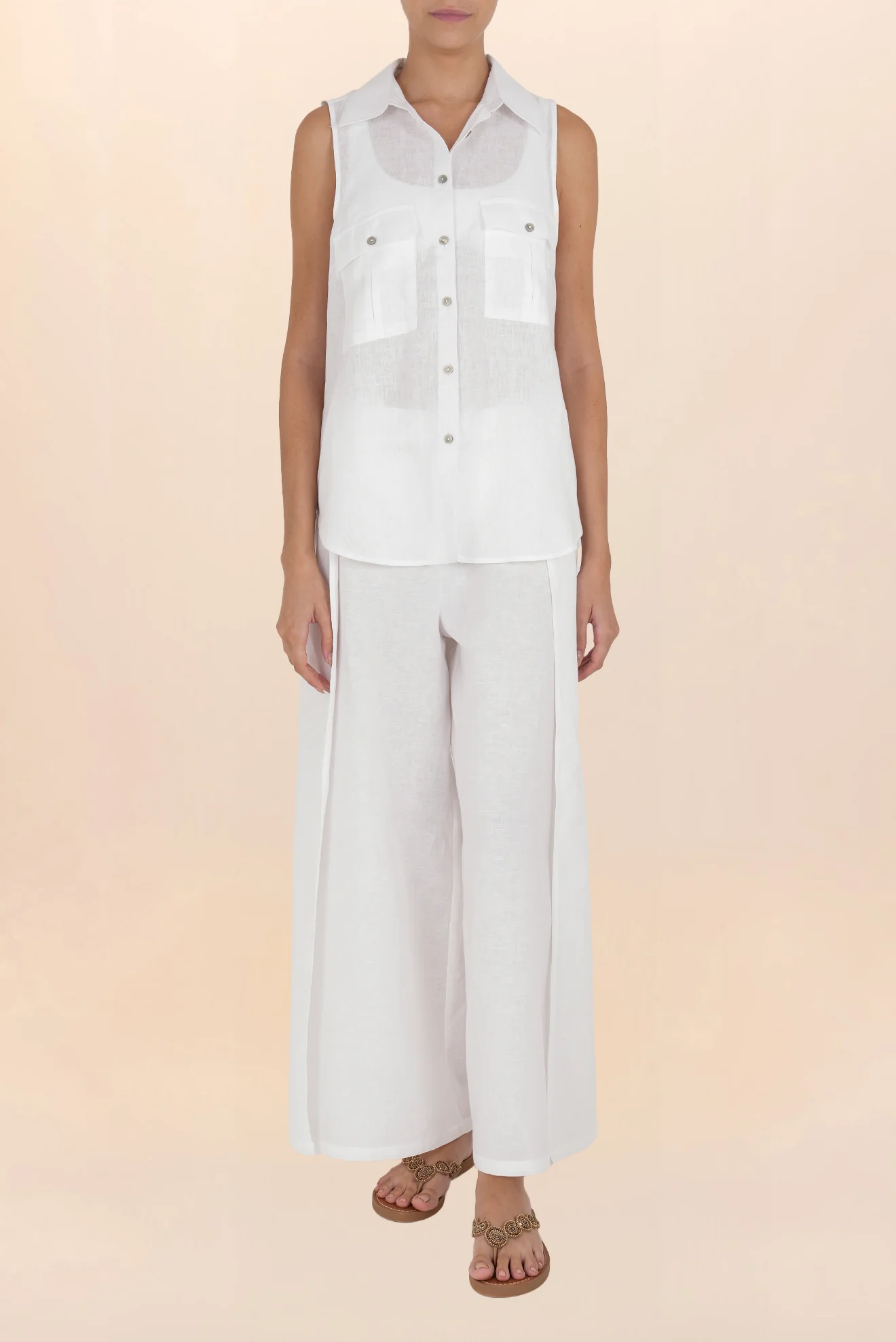 Camisa de Botones de Lino Blanco - Image 4