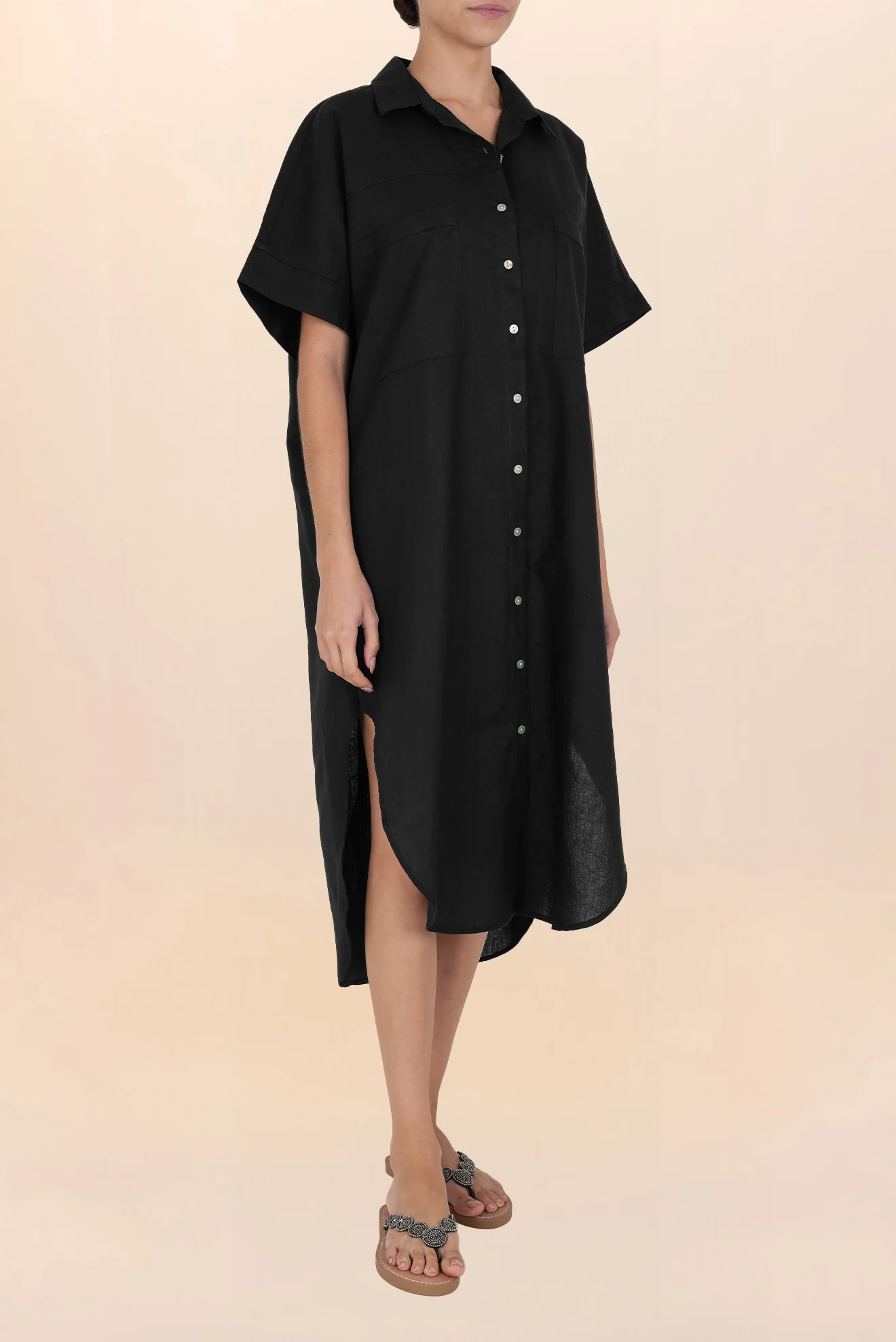 Camisa Larga de Lino Negro - Image 3